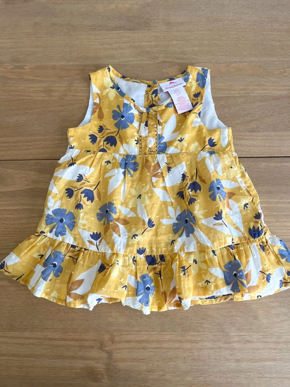 TOMMY BAHAMA Baby Girl Sunshine Floral Sleeveless Ruffle Sun Dress Swiss Dots 3T